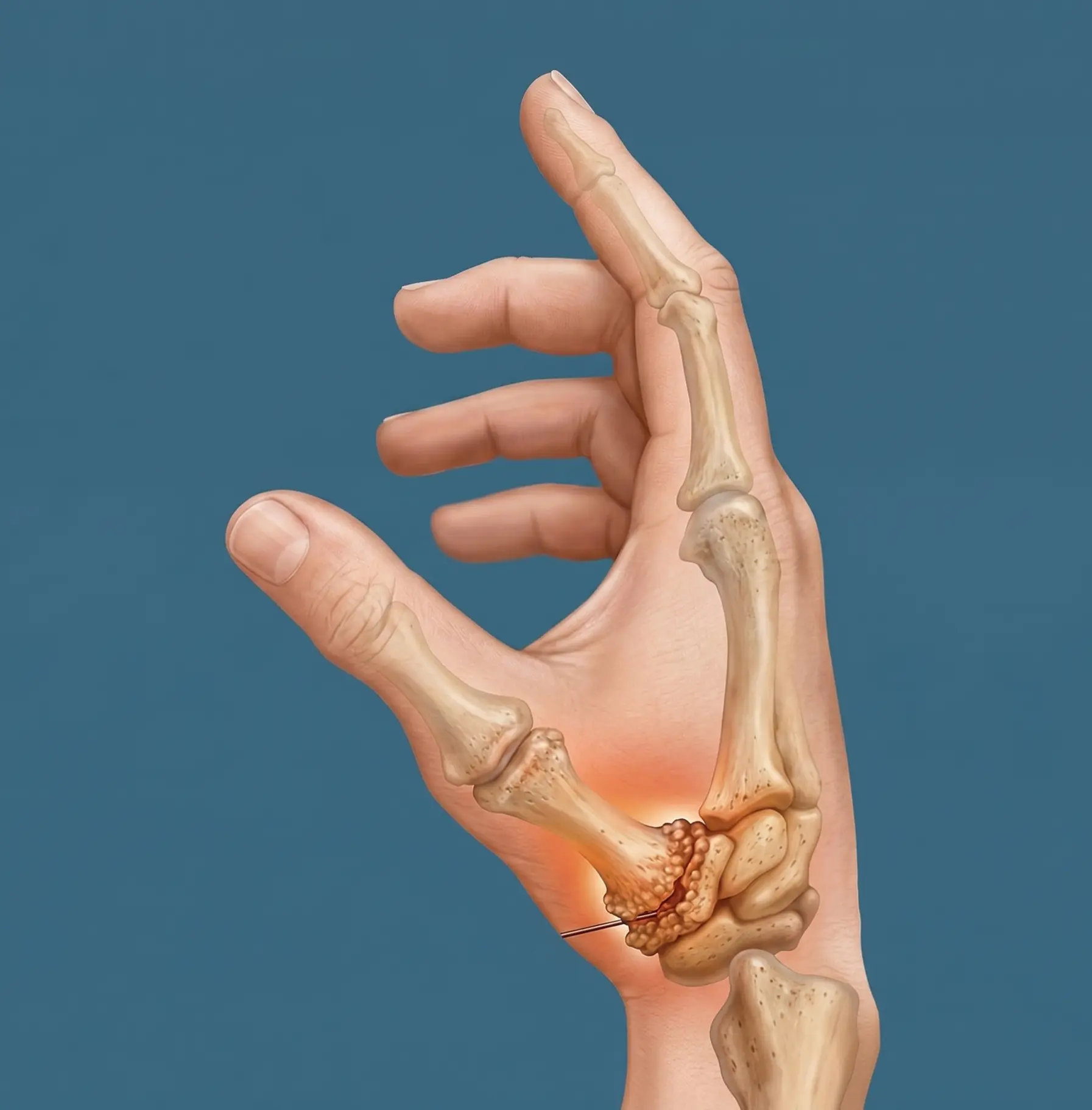 Ilustração anatômica da articulação trapézio-metacarpal